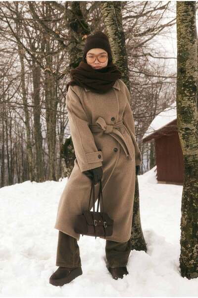 HEQA Belted Long Coat Dark Mink