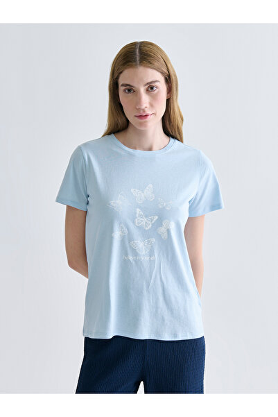 LC Waikiki طاقم الرقبة المطبوعة تي شيرت المرأة