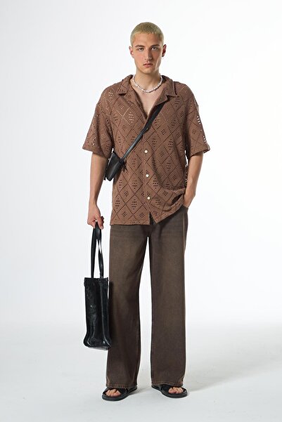 VAMOSCLO Oversize Short Sleeve Knitwear Shirt Mink