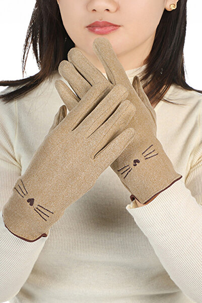 EFAYN.RO Women's gloves, pleated pattern with whiskers and cat nose, universa...