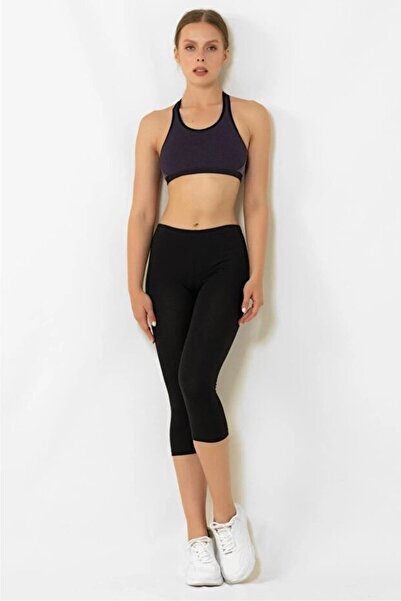 Tusebu Women's High Waist Gathering Sports Capri Leggings Black Stretchy Casu...