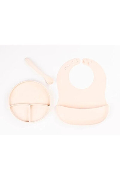 TTT طقم طعام من السيليكون مكون من 3 قطع بلون كريمي - مريلة + ملعقة مع عضاضة +...