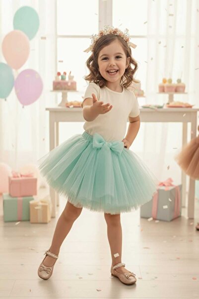 punicha Kız Çocuk Fiyonk Detaylı Kabarık Doğum Günü Özel Gün Tütü Etek (SUYEŞ...