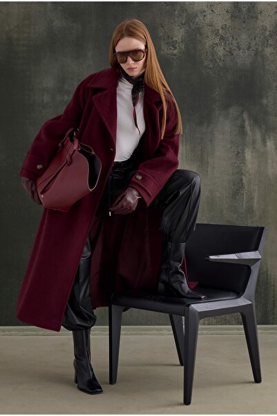 HEQA Belted Long Coat Burgundy