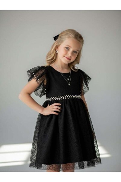 Zekids Rochie de designer cu dantelă și perle pentru fete