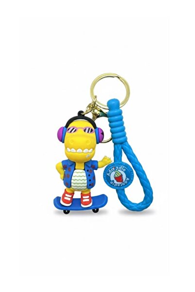 GÜMRÜK BEY Cool Crocodile Themed Silicone Keychain - Yellow Blue