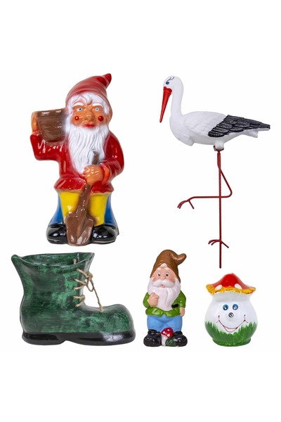Z-Tools Pachet decorațiuni grădină, 2 x pitic, ciupercă, barză și cizmă / EXT...