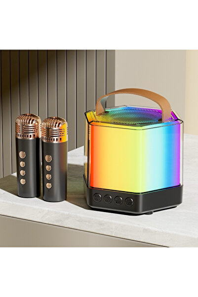 OEM Boxă karaoke RGB cu 2 microfoane wireless – Model Q-7, card TF, USB, Blue...