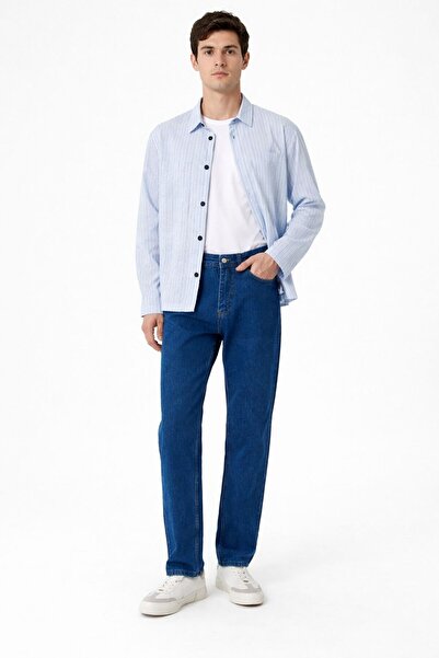 oraystore Men's Navy Blue Oversized Lycra Comfortable Fit Jeans