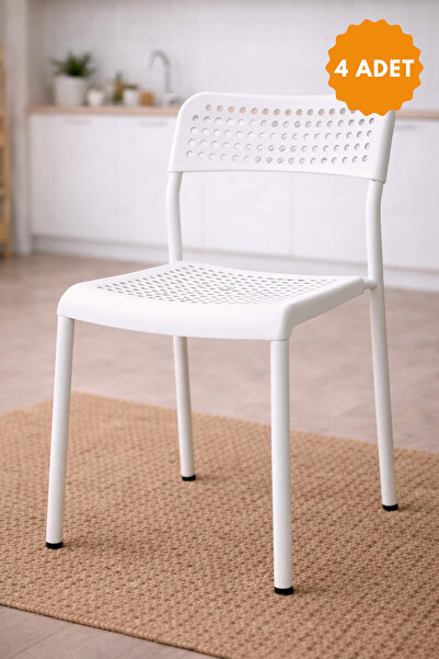 Flinder 4'lü Mira Beyaz Sandalye Plastik Gövdeli Metal Ayaklı, Mutfak Sandaly...