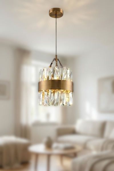 RONİSU AYDINLATMA Vexlora Tekli Taşlı Sarkıt Kristal Taşlı LED Avize