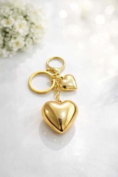 mixify سلسلة مفاتيح على شكل قلب مزدوج باللون الذهبي - تصميم أنيق وراقٍ