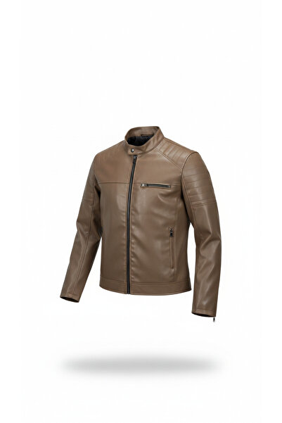 Mero Life Men's Cream Slim Fit Leather Jacket