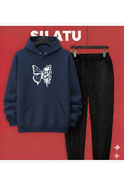 TUNWEX Unisex Hooded Butterfly Bottom Black 2-Piece Set