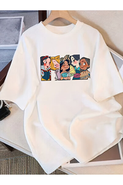 ELAN WEAR Girls Printed Oversize Women'S/Men's Unisex White Tshirt