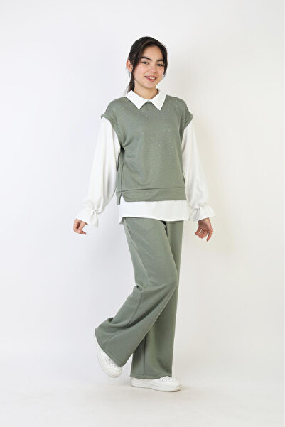 MODANINO Girl's 3-Piece Set - Double Face Fabric with Stone Embellishments an...