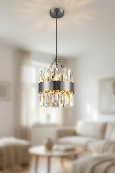 RONİSU AYDINLATMA Vexlora Tekli Taşlı Sarkıt Kristal Taşlı LED Avize