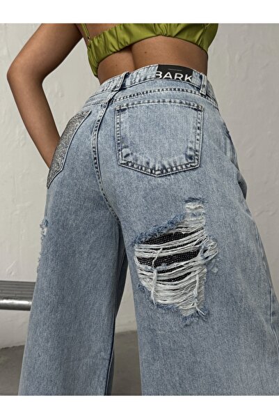 ADAMODA.RO Wide-leg denim jeans with ripped details