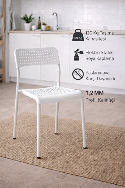 Flinder 2'li Mira Beyaz Sandalye Plastik Gövdeli Metal Ayaklı, Mutfak Sandalyesi, Çalışma, Bahçe, Yemek Oda