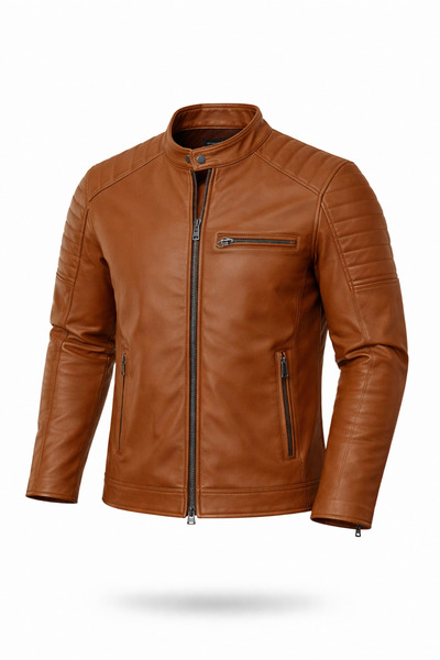 Mero Life Men's Tan Slim Fit Leather Jacket