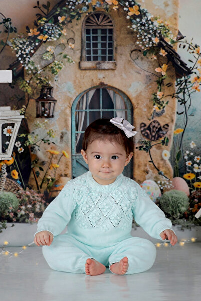 KUEZA KIDS Bebek %100 Pamuk Ajurlu Desenli Uzun Kollu Triko Örme Tulum (1-18 Ay)