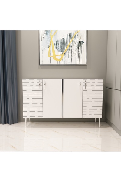 morepp Salkım 120 cm konsol, tv ünitesi, çok amaçlı dolap Beyaz-Gümüş