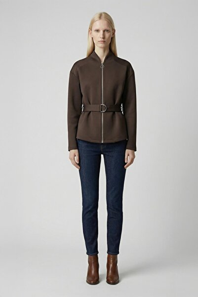 Rays 3075A Belted Zippered Cardigan Brown