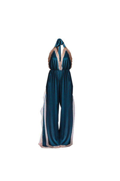 Noblesse Oblige Petrol blue silk jumpsuit,