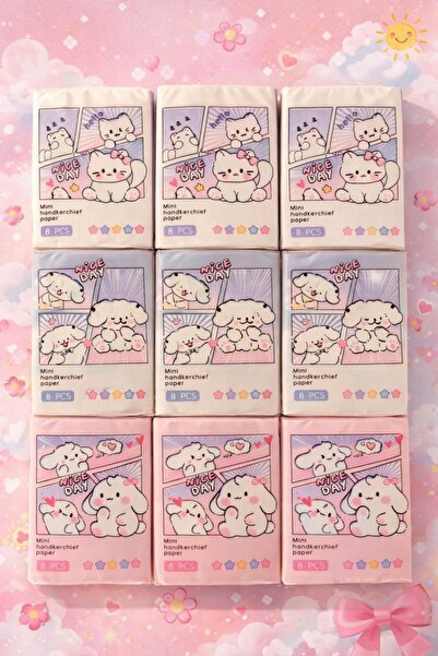 garaccu Sevimli Hayvan Desenli 9’lu Mini Cep Mendil Peçete, Taşınabilir Çocuk...