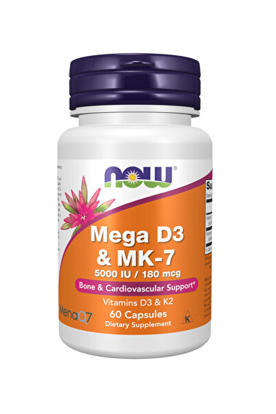 Now Foods Supplements, Mega D-3 & M.K-7 with D-3 & K-2, 5,000 IU/180 mcg, Bon...