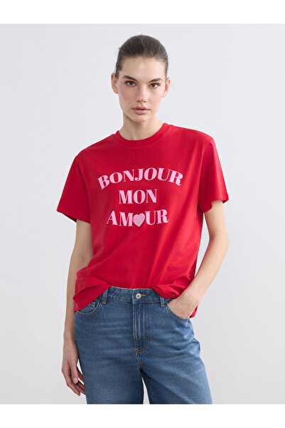 LC Waikiki طاقم الرقبة المطبوعة تي شيرت المرأة