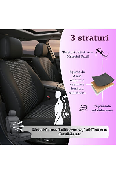 Umbrella Set huse scaune auto Smartic, Traffic, 11 piese, compatibil cu airbag-urile, material textil rezistent