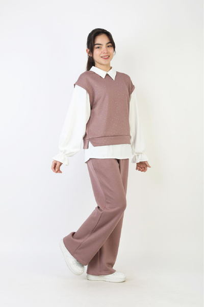 MODANINO Girl's 3-Piece Set - Double Face Fabric with Stone Embellishments an...