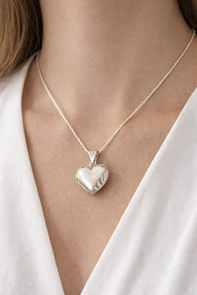 liore dünyası 925 Ayar Gümüş Minimal Açık Kalp Madalyon Kolye