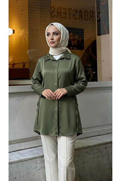 Foremia Side-Tie Satin Tunic-Khaki