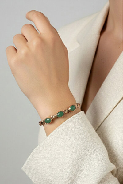 Süspüs Accessories 3-Piece Aventurine Stone Two-Color Twisted Copper Bracelet