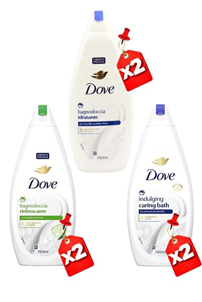 Dove SHOWER GEL 750ML Moisturizing X2 + 750ML REFRESHING X2 + 720ML INDULGING X2