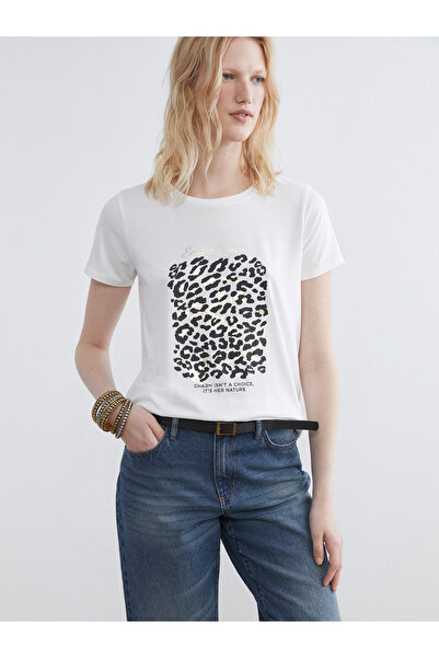 LC Waikiki Tricou cu imprimeu leopard și guler rotund