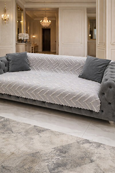 Gizo Home Şönil Jakar Kumaş Kaydırmaz, Sakallı Koltuk Örtüsü, Çekyat Örtüsü -...