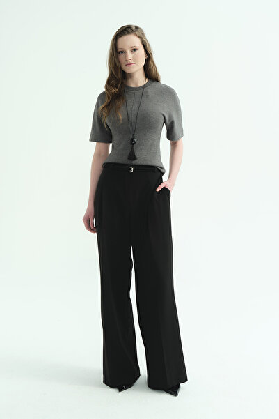 Hooopstore Single Pleated Palazzo Black Trousers