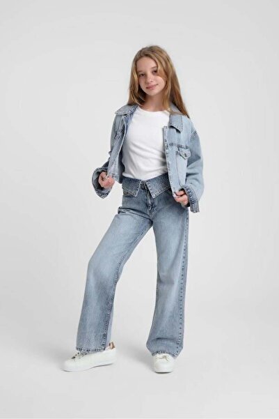 Escabel Girl's Denim Trousers with Waist Detail, 9-14 Years, Blue