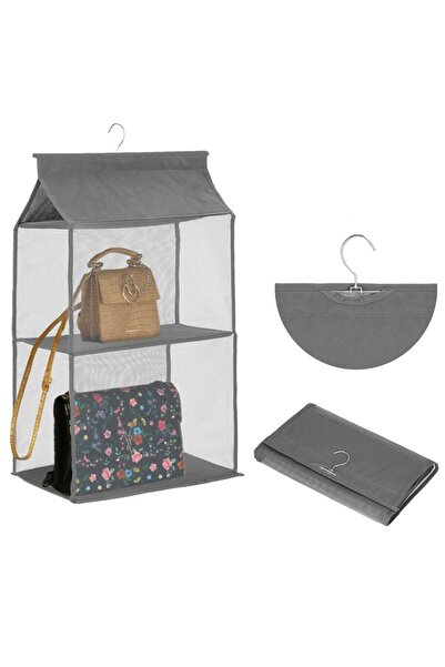 SERSIMO (DL) purse closet organizer, 2 compartments, textile, gray