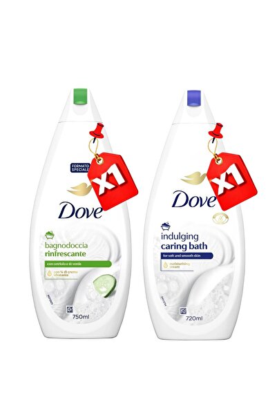 Dove SHOWER GEL 750ML REFRESHING X1 + 720ML INDULGING CARING BATH X1
