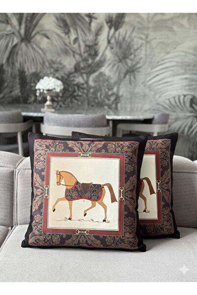 Skhome Double-Sided Horse Decorative Throw Pillow Cover 1 Piece 43X43 (Plain-...