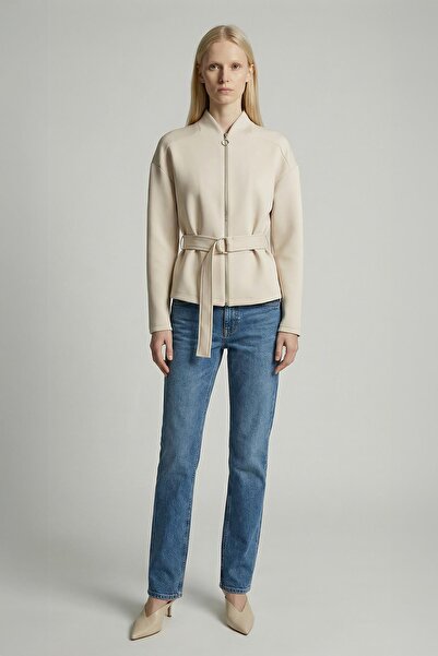 Rays 3075A Waist-Tied Zippered Cardigan Stone