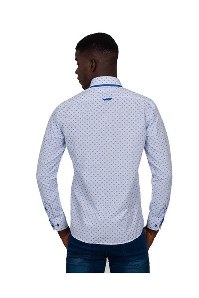 MAKROM Double Collar Design Blue Floral White Shirt