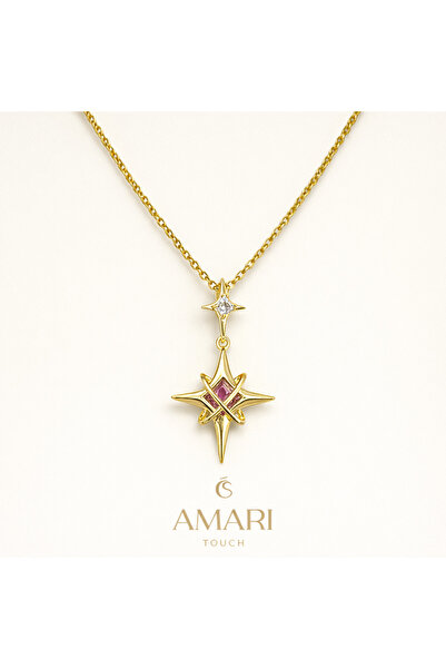 Amari Pembe Taşlı Kuzey Yıldızı Gold Kolye
