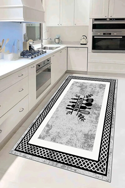 df home Mutfak Halısı Geometrik İskandinav Toz Tutmaz Dijital Baskı Yıkanabil...