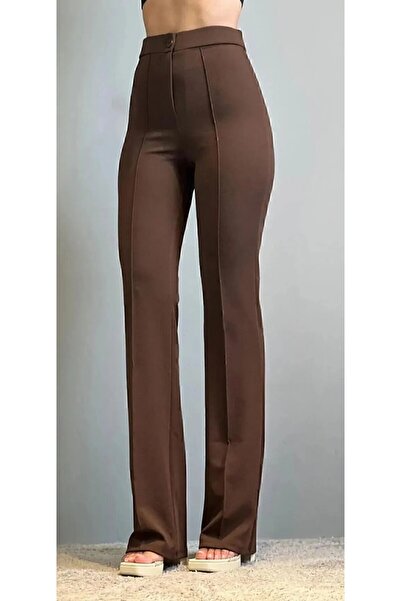Blax Γυναικείο παντελόνι Palazzo με ψηλόμεσο κλασικό τελείωμα - καφέ 2XL