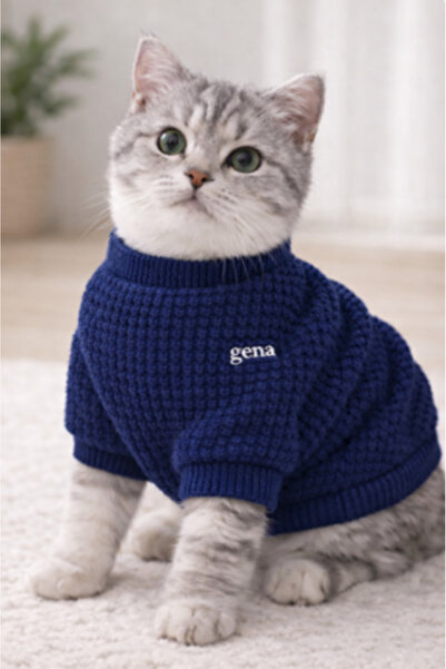 KAYHN KYHN Lacivert Triko Kedi & Küçük Köpek Kazak – Yumuşak Dokulu, Sıcak, E...